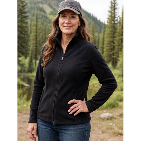 Land's End Women’s L 14/16 Fleece Full Zip Black Jacket NWT. Q - Picture 1 of 7